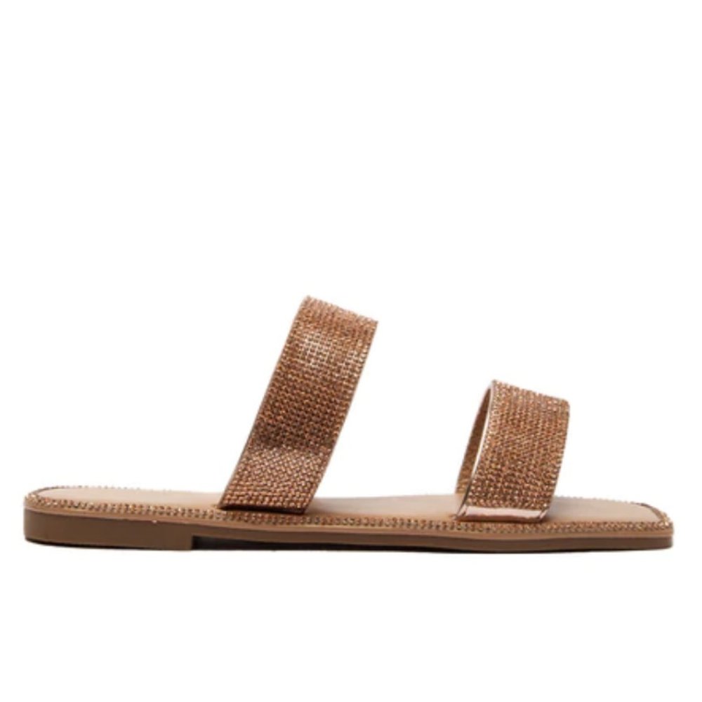 !! NEW !! Embellished Double Strap Square Toe Sandals in Rose Gold - Picture 8 of 12
